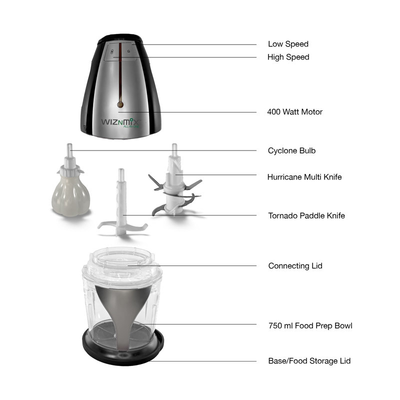 Salton Wiznmix AllInOne Food Processor, Chopper & Blender Black